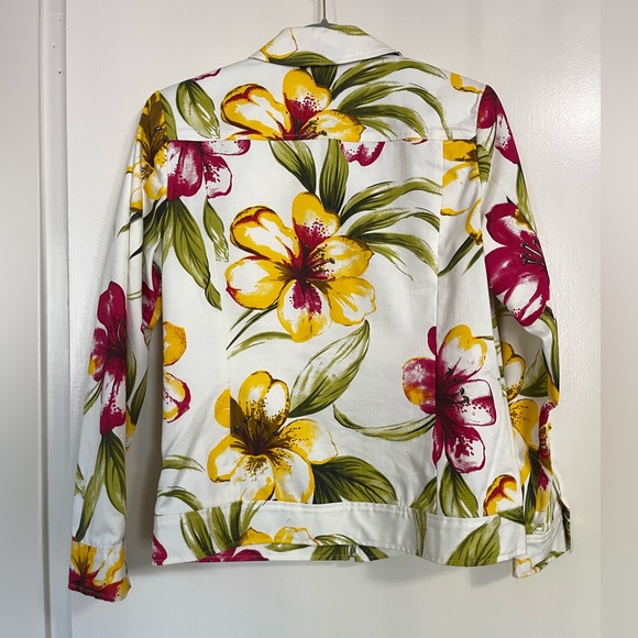Pamela McCoy Colorful Plumeria Patterned Cotton Blend Jacket | Womens XS - Picture 2 of 9